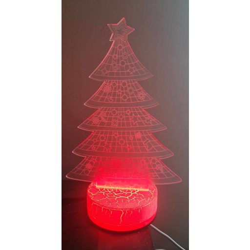 3D LED Karácsonyi Ablakdísz, Karácsonyfa formájú színes ünnepi fény, USB-s talppal, 20cm magas