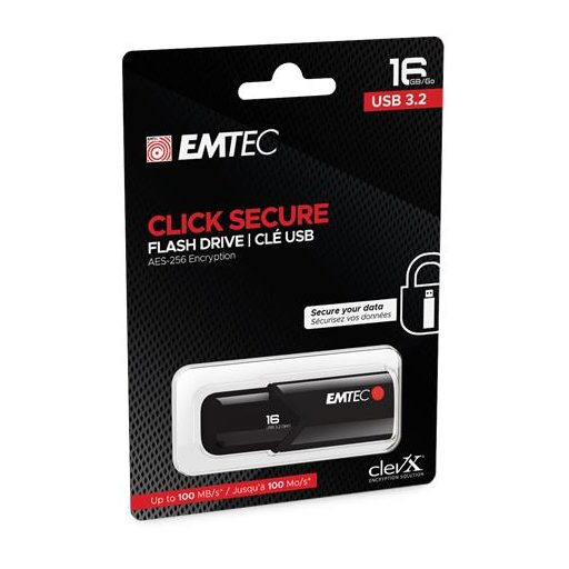 Pendrive, 16GB, USB 3.2, titkosított, EMTEC "B120 Click Secure"