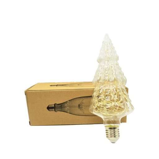 Karácsonyfa Formájú Színes LED üveg búra, E27 foglalatban, zöld-piros-kék-sárga ünnepi fények