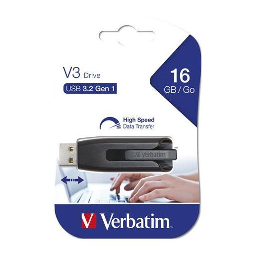 Pendrive, 16GB, USB 3.2, 60/12 MB/s, VERBATIM "V3", fekete-szürke