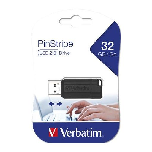 Pendrive, 32GB, USB 2.0, 10/4MB/sec, VERBATIM "PinStripe", fekete