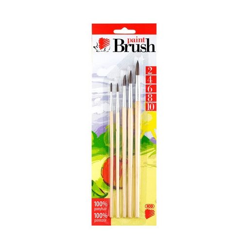 Ecsetkészlet Ico póniszőr fanyelű 5 db-os klt. 2/4/6/8/10 natúr