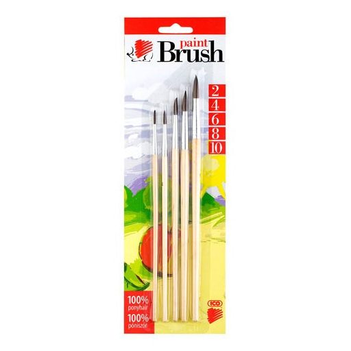 Ecsetkészlet Ico póniszőr fanyelű 5 db-os klt. 2/4/6/8/10 natúr