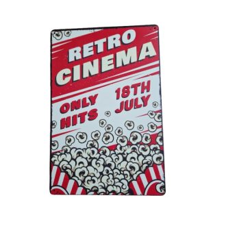   Vintage Dekor Fémtábla, 'RETRO CINEMA' felirat, retro hangulatú kialakítás, 20x30cm
