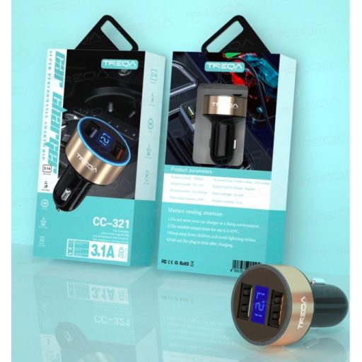 TREQA Autós Töltő 2xUSB 20W Gyorstöltés – 3.1A