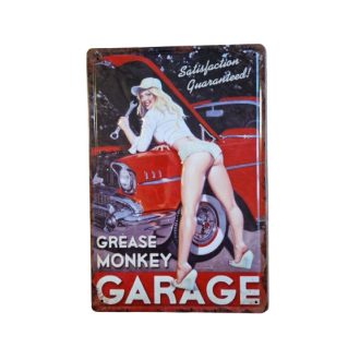   Vintage Dekor Fémtábla, dombornyomott, 'GARAGE Grease Monkey' felirat, retro hangulatú kialakítás, 20x30cm