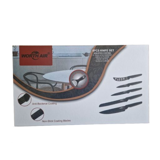 Worth Air 6 Darabos Konyhai Késkészlet - fekete penge– Tapadásmentes és Antibakteriális Bevonattal