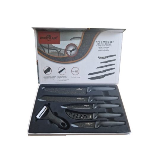 Worth Air 6 Darabos Konyhai Késkészlet - fekete penge– Tapadásmentes és Antibakteriális Bevonattal