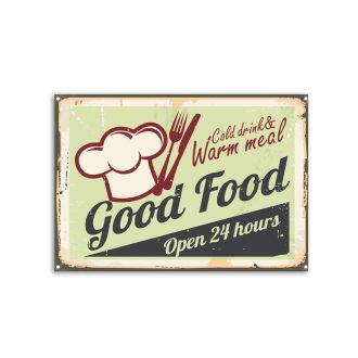   Vintage Dekor Fémtábla, 'Good Food' felirat, retro hangulatú kialakítás 20x30cm