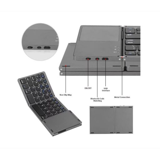Kiváló Teljesítményű, Hordozható Bluetooth Billentyűzet Érintőpaddal – Kompatibilis Windows, Android, iOS és Mac Rendszerekkel