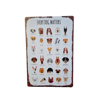   Vintage Dekor Fémtábla, 'EVERY DOG MATTERS' felirat, retro hangulatú kialakítás, 20x30cm