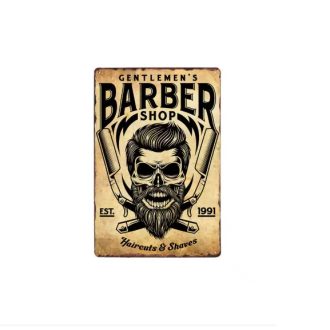   Vintage Dekor Fémtábla, 'Gentleman's Barbershop' felirat, retro hangulatú kialakítás, 20x30cm