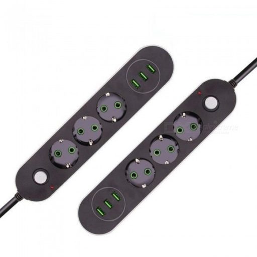 Hármas hosszabbító 3 USB csatlakozóval kapcsolóval