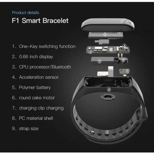 Bluetooth aktivitásmérő színes kijelzővel - szürke szíj, vízálló F1C