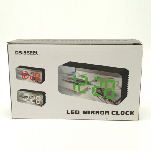 Tükrös LED ébresztőóra hőmérővel - fehér számokkal