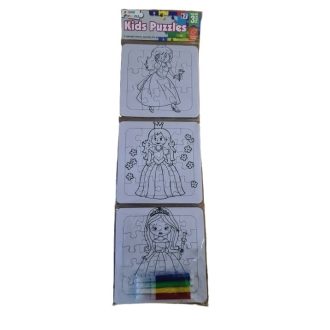   Kids-Puzzles - 3 színezhető puzzle ajándék filctollkészlettel - királylányos életkor: 4+