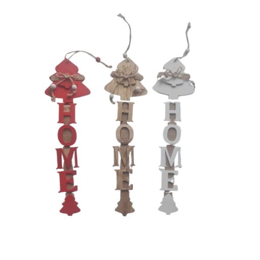 Karácsonyi függeszthető dekoráció Home felirattal - piros