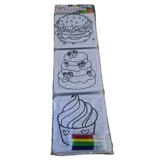   Kids-Puzzles - 3 színezhető puzzle ajándék filctollkészlettel - hamburgeres életkor: 4+