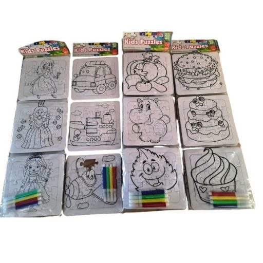 Kids-Puzzles - 3 színezhető puzzle ajándék filctollkészlettel - hamburgeres életkor: 4+