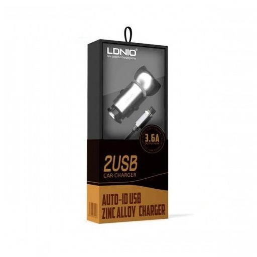 LDNIO Autós USB szivargyújtó töltő, 2xUSB csatlakozóval, Quick Charge 3.0, 5V/3,6A/18W, ezüst