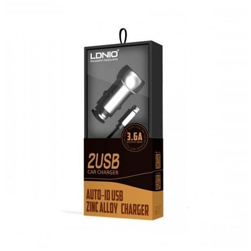 LDNIO Autós USB szivargyújtó töltő, 2xUSB csatlakozóval, Quick Charge 3.0, 5V/3,6A/18W, ezüst