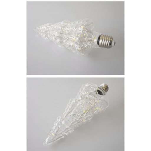 Karácsonyfa Formájú Színes LED üveg búra, E27 foglalatba, zöld-piros-kék-sárga ünnepi fények