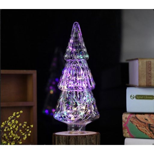 Karácsonyfa Formájú Színes LED üveg búra, E27 foglalatba, zöld-piros-kék-sárga ünnepi fények