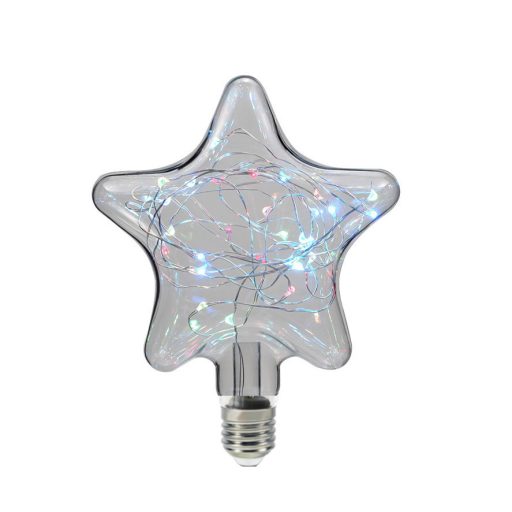 Csillag Formájú Színes LED üveg búra, E27 foglalatba, zöld-piros-kék-sárga ünnepi fények