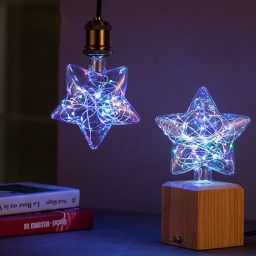 Csillag Formájú Színes LED üveg búra, E27 foglalatba, zöld-piros-kék-sárga ünnepi fények