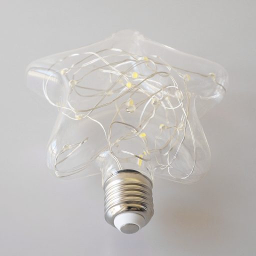 Csillag Formájú Színes LED üveg búra, E27 foglalatba, zöld-piros-kék-sárga ünnepi fények