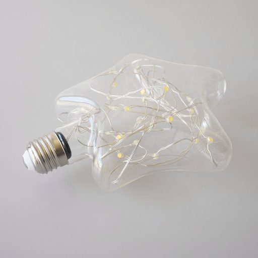 Csillag Formájú Színes LED üveg búra, E27 foglalatba, zöld-piros-kék-sárga ünnepi fények