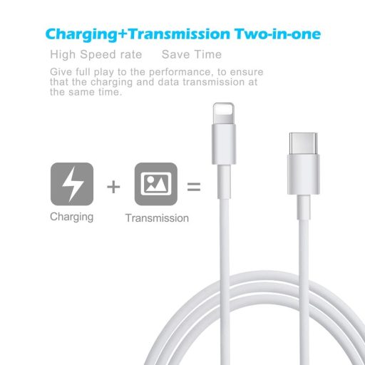 Prémium Adat- és Töltőkábel, Lightning/USB-C csatlakozó, 27W gyorstöltés, 1 méter, fehér színben