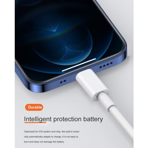 Prémium Adat- és Töltőkábel, Lightning/USB-C csatlakozó, 27W gyorstöltés, 1 méter, fehér színben