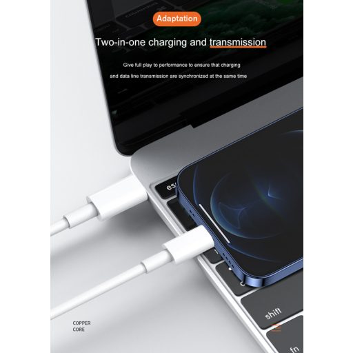 Prémium Adat- és Töltőkábel, Lightning/USB-C csatlakozó, 27W gyorstöltés, 1 méter, fehér színben