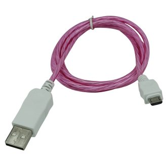   Prémium Adat- és Töltőkábel, MicroUSB/USB csatlakozó, villogó fény, 2A gyorstöltés, 1 méter, pink