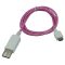 Prémium Adat- és Töltőkábel, MicroUSB/USB csatlakozó, villogó fény, 2A gyorstöltés, 1 méter, pink