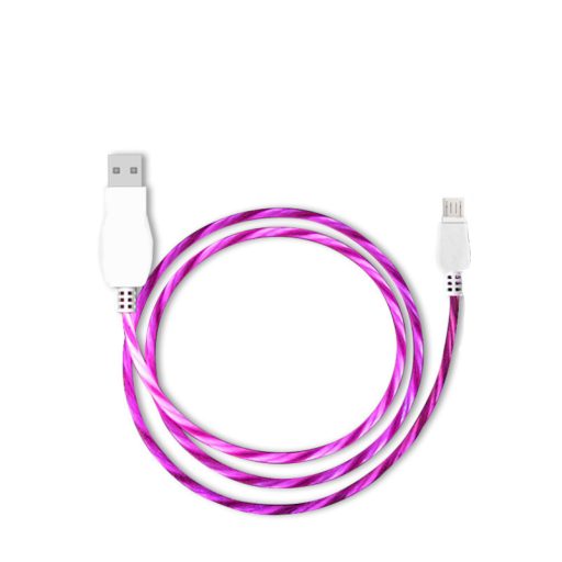Prémium Adat- és Töltőkábel, MicroUSB/USB csatlakozó, villogó fény, 2A gyorstöltés, 1 méter, pink