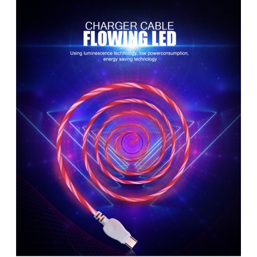 Prémium Adat- és Töltőkábel, MicroUSB/USB csatlakozó, villogó fény, 2A gyorstöltés, 1 méter, pink