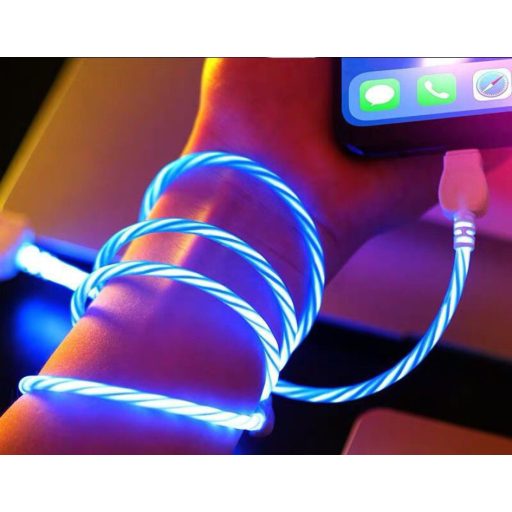 Prémium Adat- és Töltőkábel, MicroUSB/USB csatlakozó, villogó fény, 2A gyorstöltés, 1 méter, pink