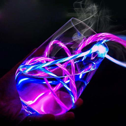 Prémium Adat- és Töltőkábel, MicroUSB/USB csatlakozó, villogó fény, 2A gyorstöltés, 1 méter, pink