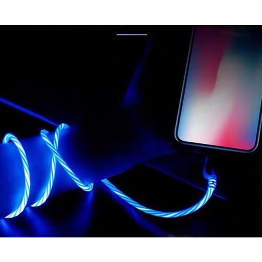 Prémium Adat- és Töltőkábel, MicroUSB/USB csatlakozó, villogó fény, 2A gyorstöltés, 1 méter, pink