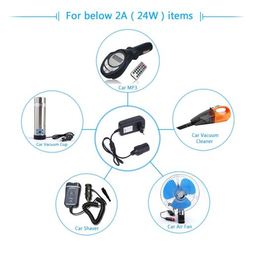 Hálózati Szivargyújtós Átalakító Adapter, AC 230V, DC 12V/2A/24W, szivargyújtóra alakít, fekete