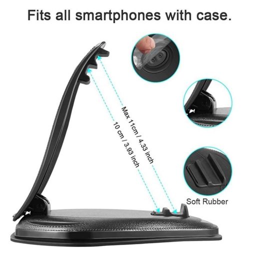 Univerzális Autós Mobiltelefontartó, P186, műszerfalra helyezhető, vízszintes felületekre tapad, fekete