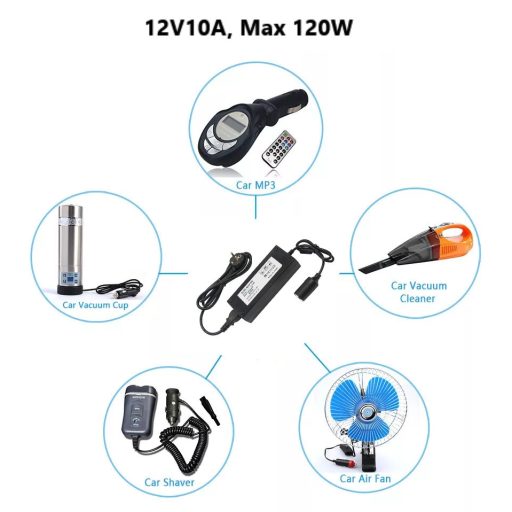 Hálózati Szivargyújtós Átalakító Adapter, AC 230V, DC 12V/5A/60W, szivargyújtóra alakít, 2 méter, fekete