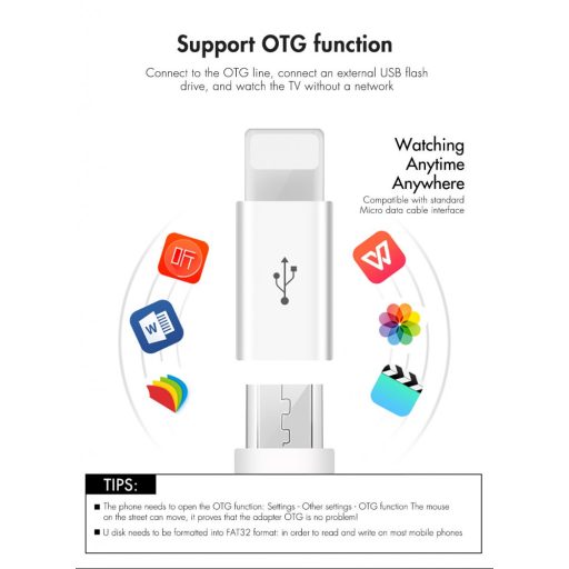 OTG átalakitó adapter (MicroUSB -> Lightning), ezüst