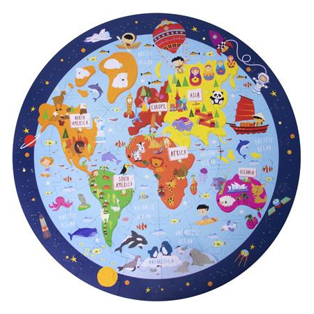 Puzzle, kör alakú, 48 darabos, APLI Kids &#039;Circular Puzzle&#039;, világtérkép